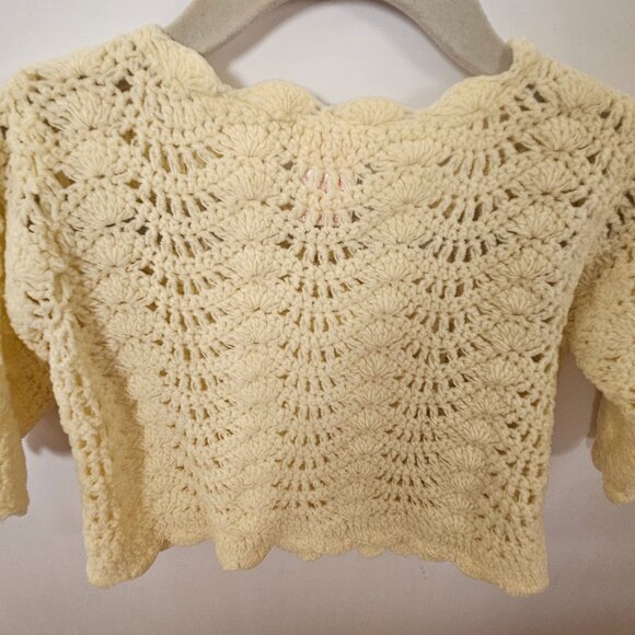 April Cornell Girls Crochet Baby Cardigan with Cat in Butter Yellow Size 6M - Picture 6 of 12